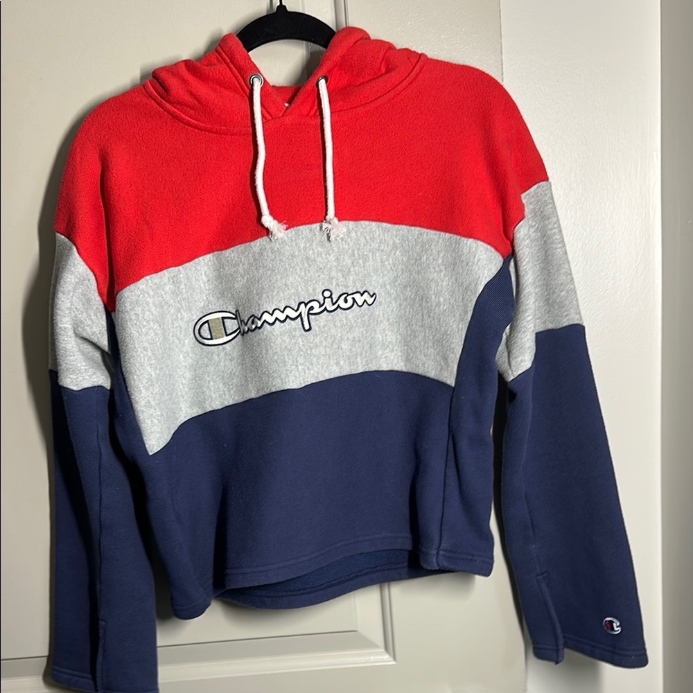 Champion Red, Gray, and Blue Hoodie